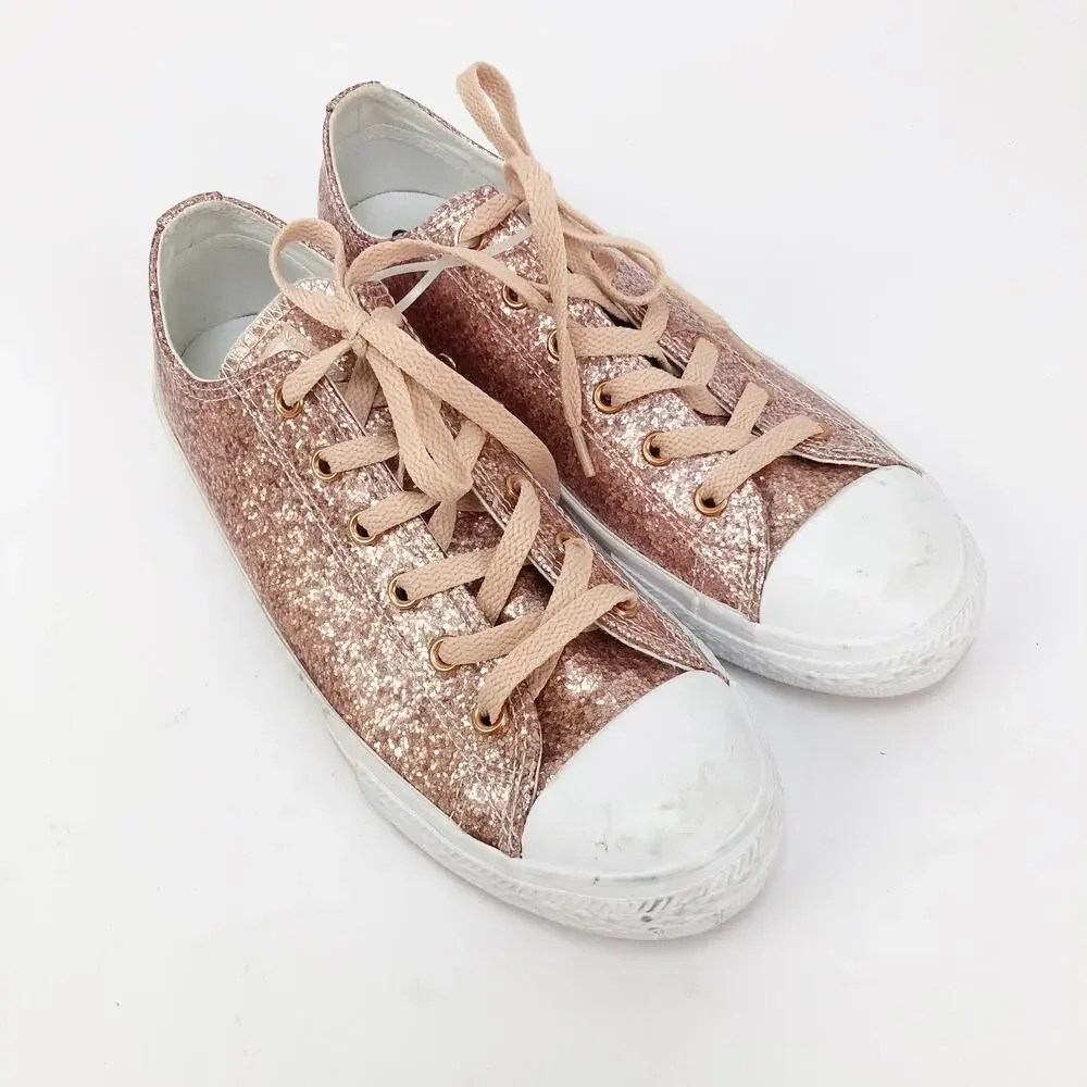 Converse Girls All Star Chuck Taylor Sneaker Sz 5 Dust Pink Glitter Low Top